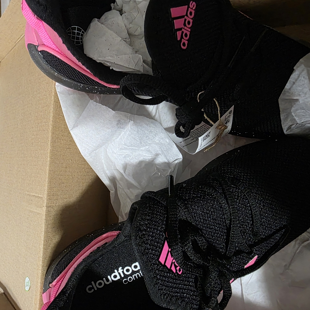 Adidas Black and Pink Athletic Shoes with Mesh Upper